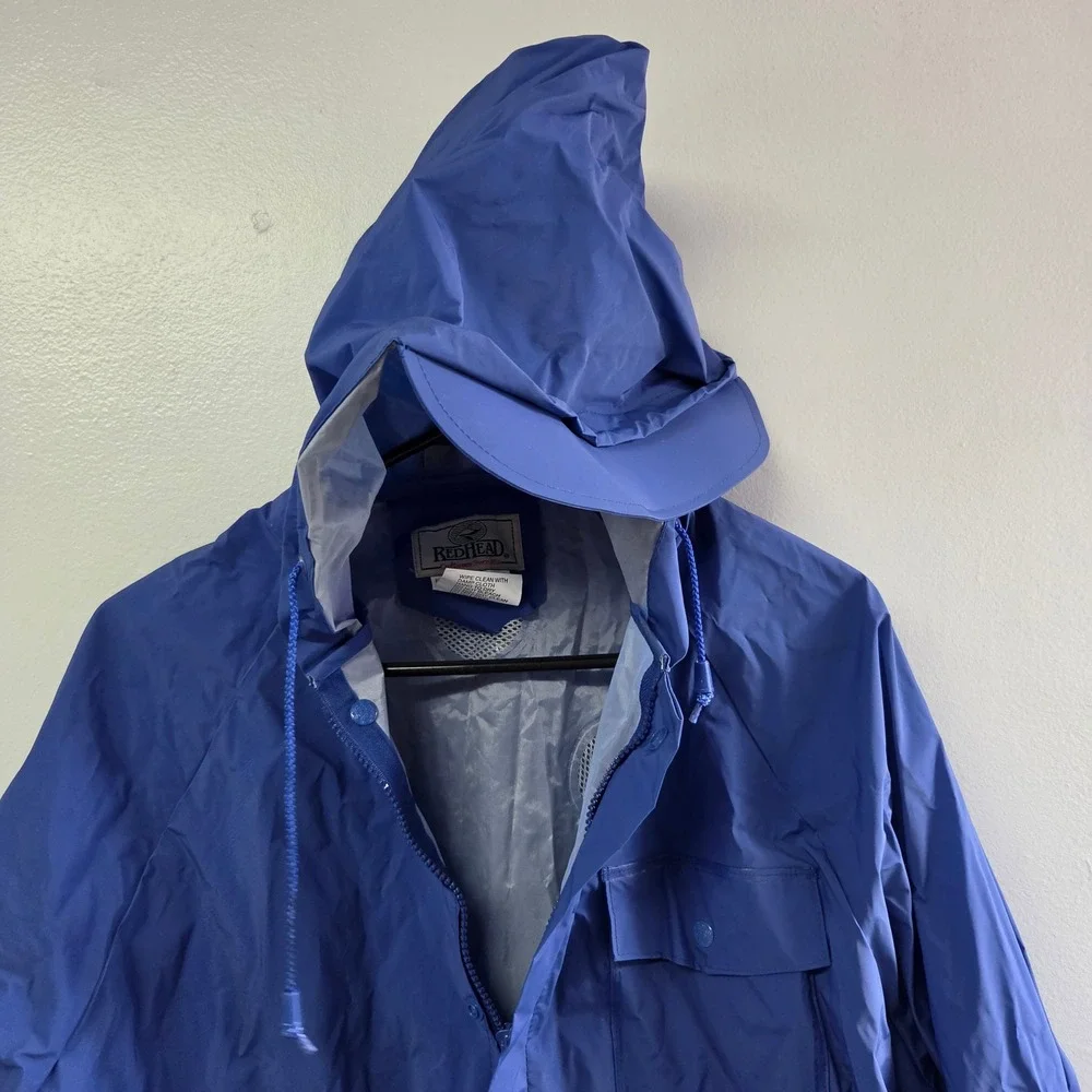 Red‎ Head Rain Jacket Blue Medium Vintage Hooded Waterproof Bass Pro Shops Mens